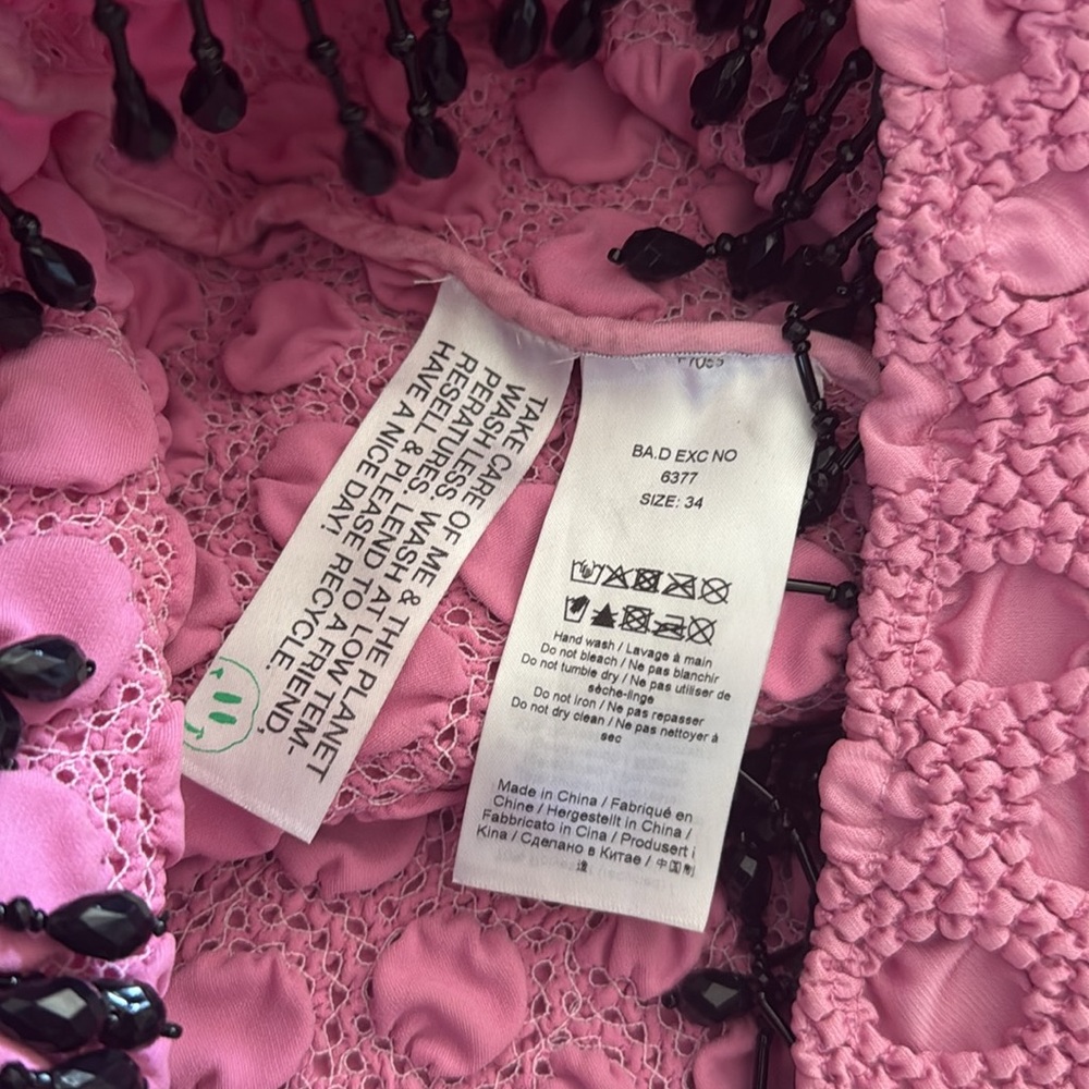 GANNI SMOCKED SATIN BEADED DRESS SZ 34 - Picture 8 of 9